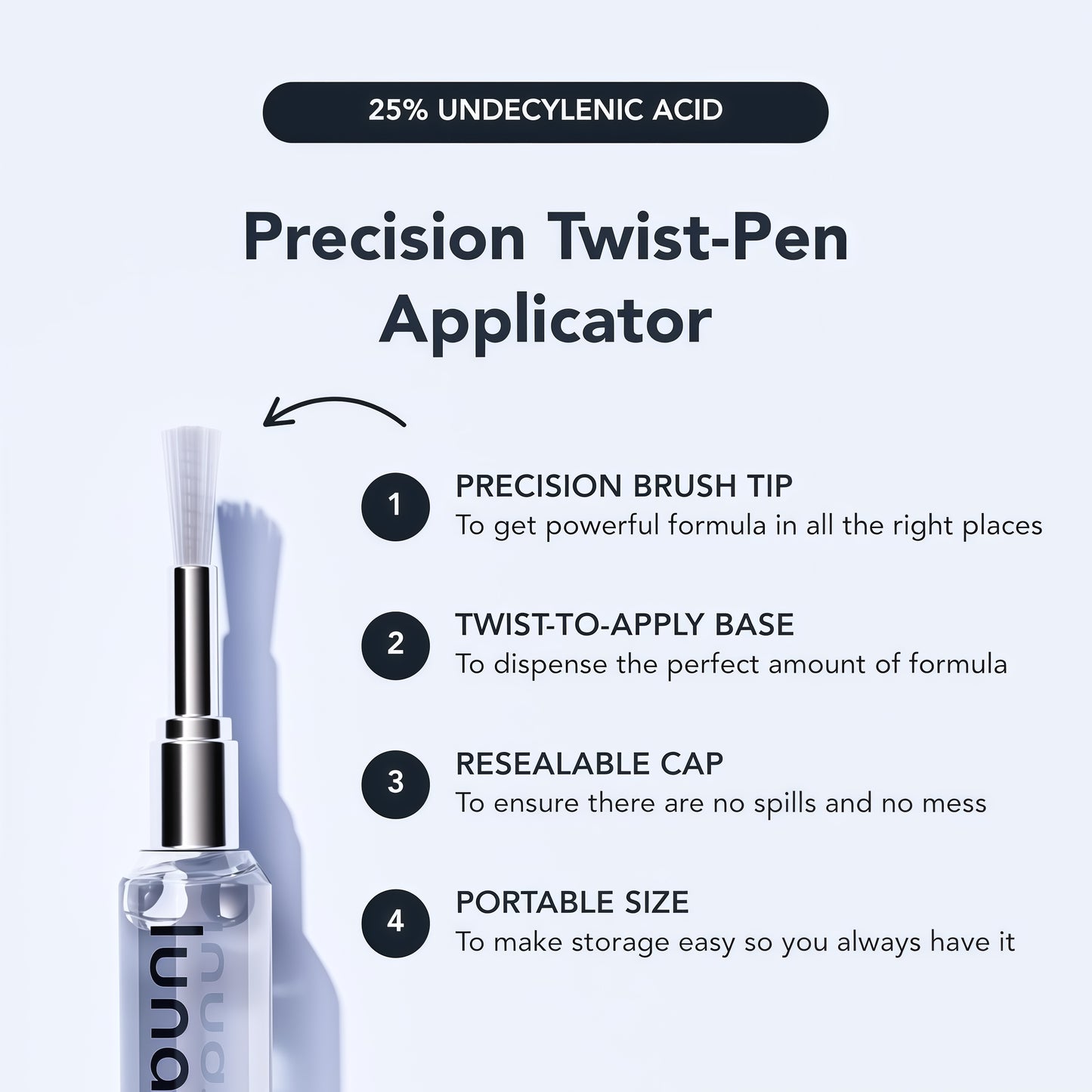 Lunavia Antifungal Pen – Cures Most Athlete’s Foot, Jock Itch, and Ringworm - 25% Undecylenic Acid with added Tea Tree, Jojoba, Clove Bud Oils & Aloe -  (3ML Volume)